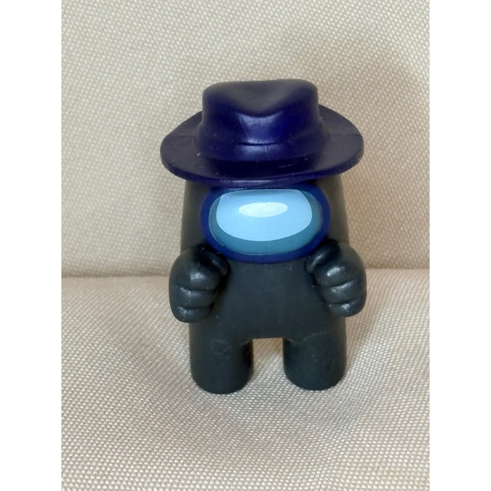 Among Us Black Crewmate Figure with Blue Fedora Hat Innersloth LLC 2 Inch Toy